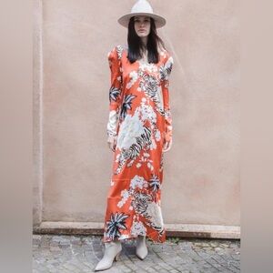 Floral Tiger Print Maxi Dress size L NWT